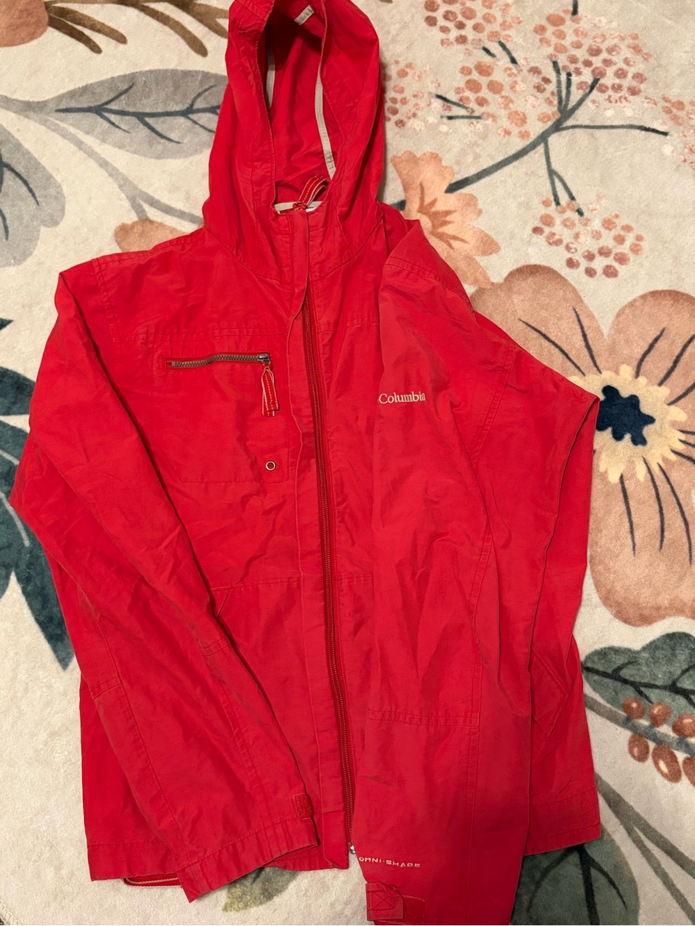Vintage Columbia Women’s Red Hooded Rain Jacket Medium